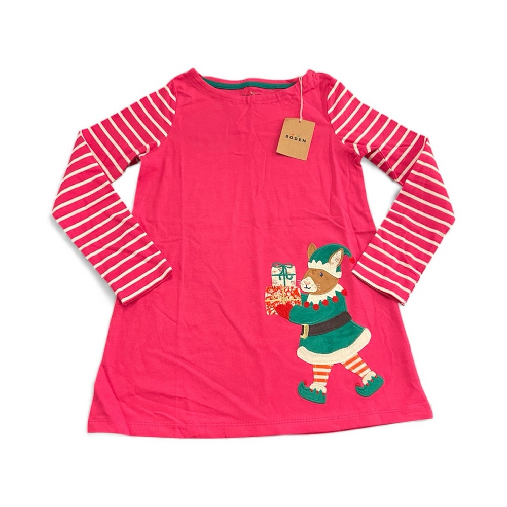 Mini Boden Elf Appliqué Tunic Dress 
size 7/8 new with tags pink